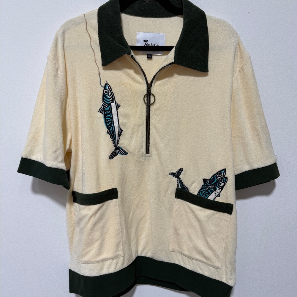 Tombolo Cream and Black Fish Embroidered Polo Shirt and matching shorts